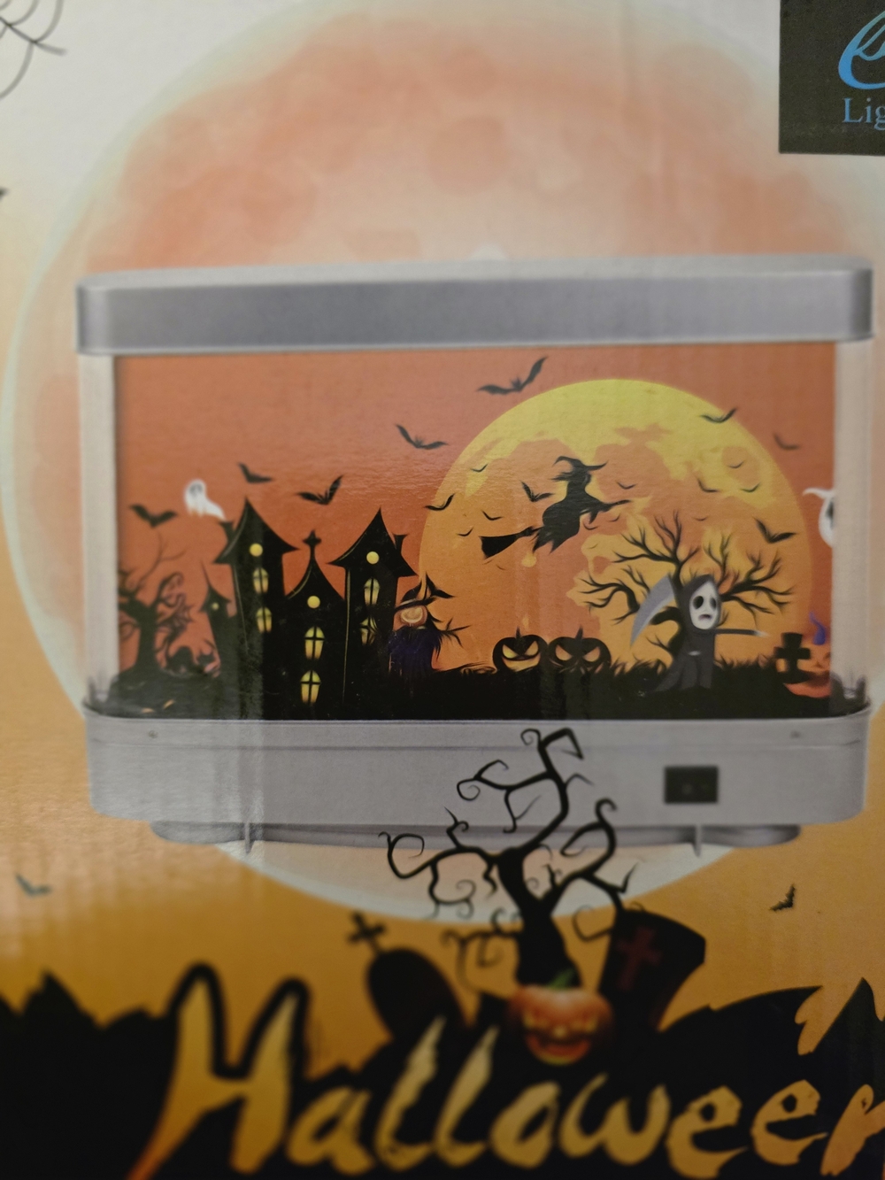 Halloween LED Scene Light with Orange Haunted Illustration